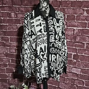 Live for Truth Black & White Graffiti Balloon Sleeve Blouse CLEARANCE